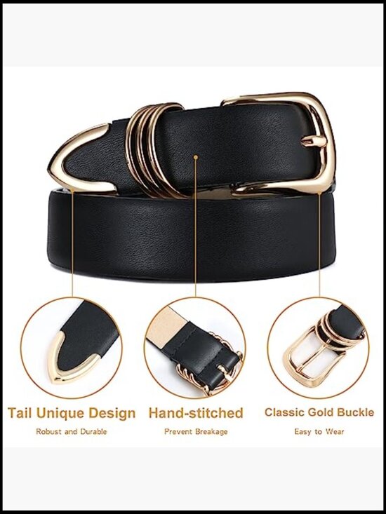 Faux Leather Belt with Gold Buckle Fashion Waist Belt for Jeans main image 7